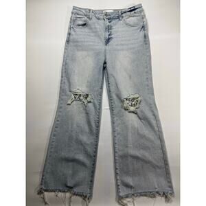 Risen Jeans Women's Sequin Peek-A Boo Wide Leg Stretch Denim Jeans - 15 (32x28)